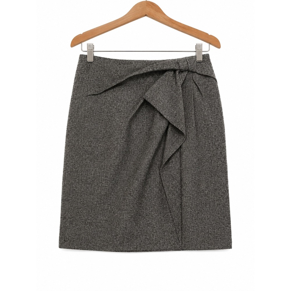 Banana Republic Skirt 6 Gray Wool Blend Wrap Ruffle Bow Tie Quiet Luxury Career